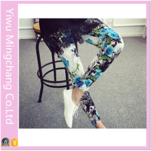 Girl′s Plus Size High Elestic Printhed Flowers Pants